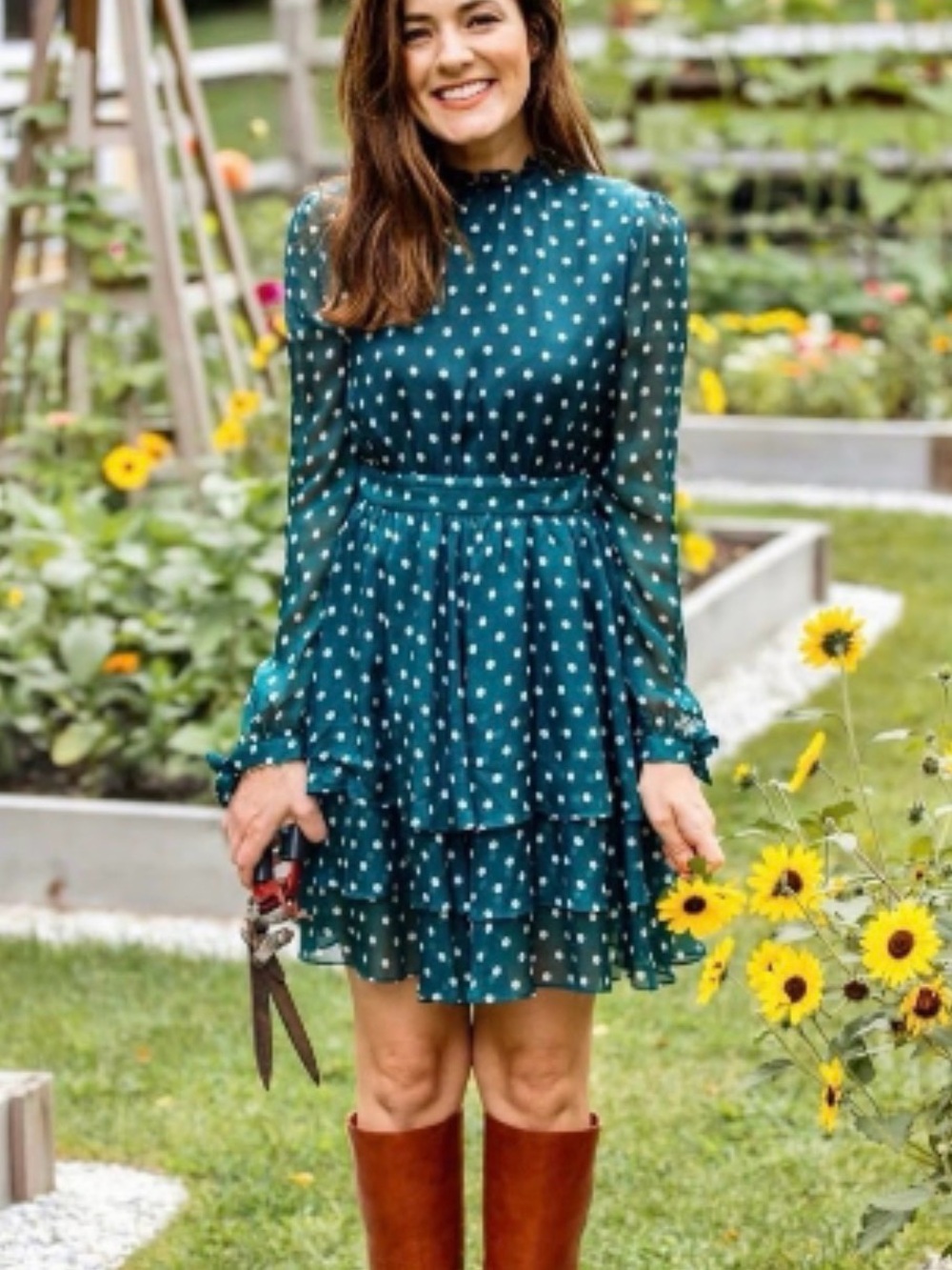 Kiel James Patrick Green Polka Dot Silk Dress